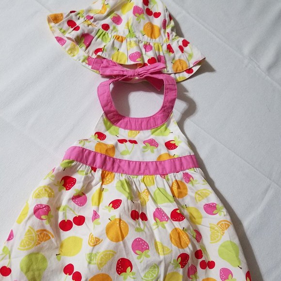 GYMBOREE Berry Sweet 0-3 Month NWT fruit print dress, white diaper cover & hat. - Picture 2 of 4
